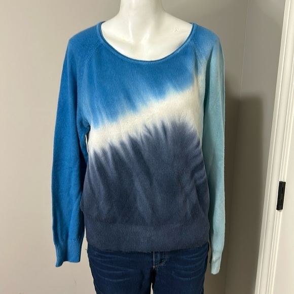 WHITE and WARREN Cashmere Blue White Tie Dye Crew Neck Long Sleeve Sweater Sz S - Picture 1 of 9